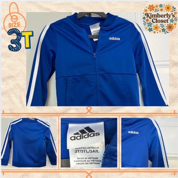 Adidas Jacket Toddler Track Jacket 3T Blue Zip-Up Classic 3-Stripes - Picture 4 of 8